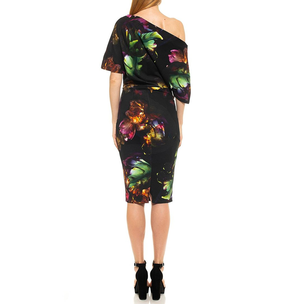$225 Alexia Admor Draped Shoulder Olivia Black Floral Dress Small NEW A506 - Picture 2 of 15